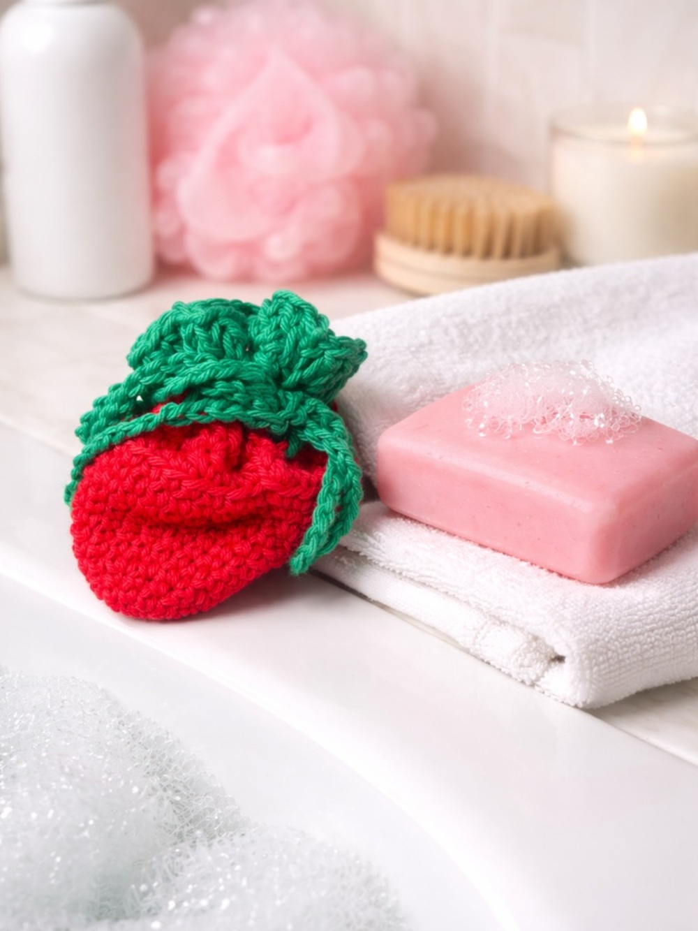 Handmade Crochet Cotton Strawberry Soap Saver